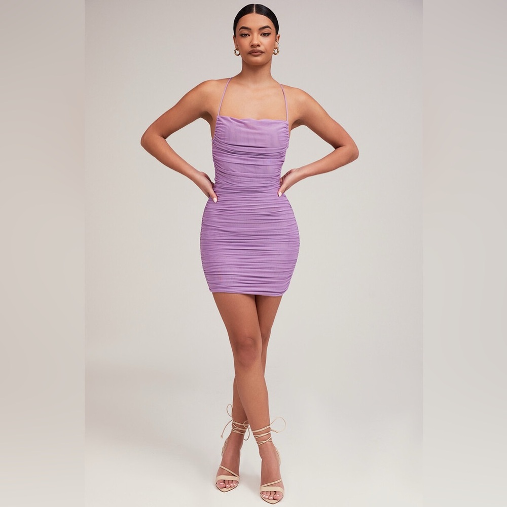 Mistress Rocks 'NIGHTSHADE' Lilac Ruched Mesh Dress - Picture 2 of 9